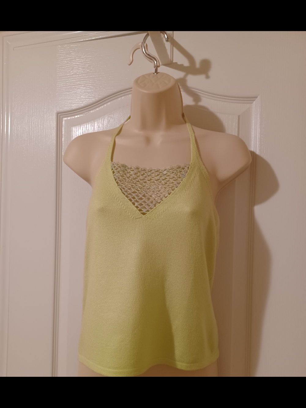 Express Light Green Halter Knit Camisole with Crochet V-Panel